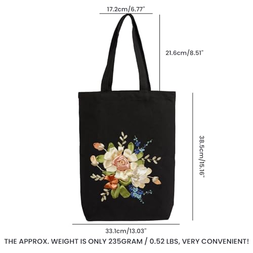 CREAWONDER Canvas Tote Bag Embroidery Kit with Pattern for Beginners, Arts and DIY Embroidery Crafts Kits for Adults, Include Instructions, Embroidery Hoops, Color Threads and Tool - color: Cr002 Xiaoqingxin06 Black