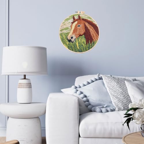 Punch Needle Kits Brown Horse and Green Grass 20x20cm-7