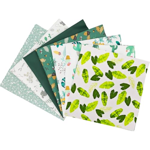 7 pcs/lot Fabric Bundles Top Cotton 19.69" x 19.69" (50cm x 50cm) Quilt, Pre-Cut Squares Sheets for Patchwork Sewing Quilting Crafting, Green Floral. - color: M-7