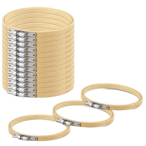TINDTOP Bamboo Embroidery Hoops, 16 Pieces 6 Inch Cross Stitch Frame - color: 16 Pcs, 6 Inch