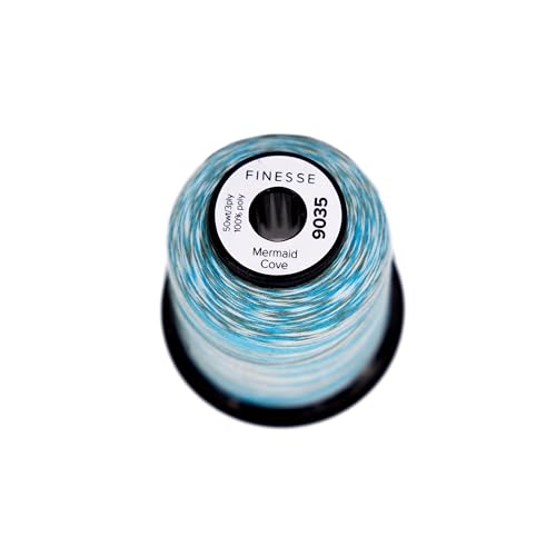 Finesse Variegated Thread | 100% Polyester, 3ply, 50wt | 1100yds Stackable Thread Cones for Quilting and Sewing… (Mermaid Cove) - color: Mermaid Cove