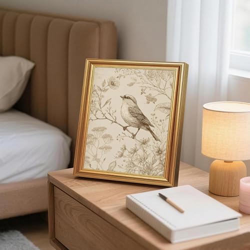 Wojuin Antique Style Sparrow Floral Etching Framed Canvas Wall Art 8x10 in - color: Sparrow, size: 10"L x 8"W