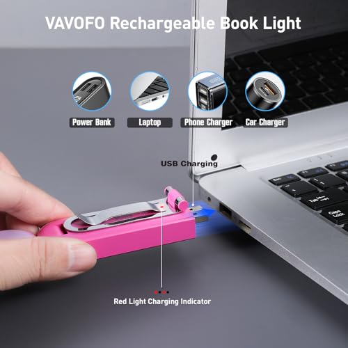 VAVOFO USB Rechargeable Book Light, Bookmark Clip on LED Reading Light - color: Rose