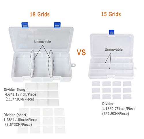 Qualsen Bead Organizer Box with Adjustable Dividers, 18 Girds, 2 Pack - size: 18 Gird-2pcs