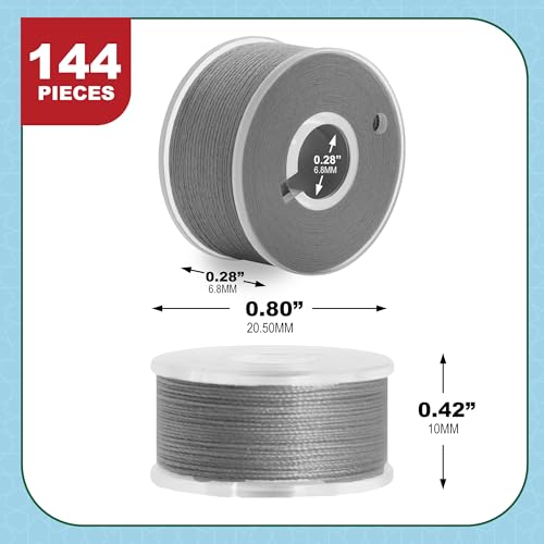 Mandala Crafts Medium Gray 15J SA156 Prefilled Bobbin Thread, 144 PCs - color: Medium Gray, size: Size A 144 X 142 Yards