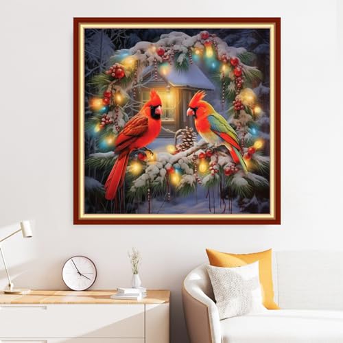 Disxvivy Cross Stitch Stamped Full Embroidery Kits DIY 11CT Cotton Thread Printed DIY Needlepoint Kits Craft Needlework Set Cross-Stitch Stamped Sets-Flower Wreath Bird 18x18 inch - color: Artstyle35