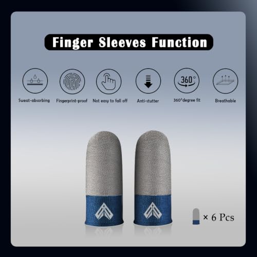 6PCS Gaming Finger Sleeves. 0.29MM Silver Fiber, Anti Sweat, Extremely Thin,Breathable Touchscreen dedales Gamer Finger Cover Thumb Sleeve Fit Phone Game Tablet Devices. (Blue) - color: Blue