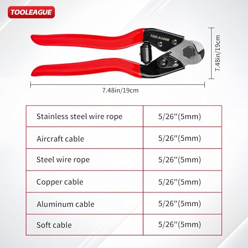 TOOLEAGUE 8" Heavy Duty Cable Wire Cutter, Stainless Steel Wire Rope Cutter - size: 8",Heavy Duty