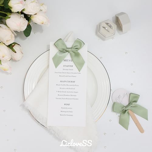 Self Adhesive Sage Green Satin Ribbon Bows for Crafts 3", 50 Pack - color: Sage Green