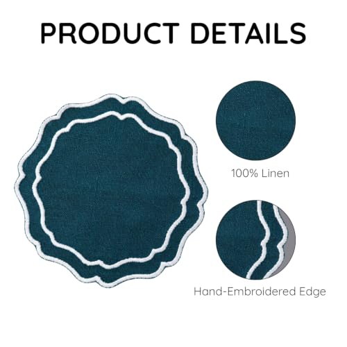 Linen Coasters for Drinks Set of 6, Peacock - color: 1122 - Peacock, size: 6 inches