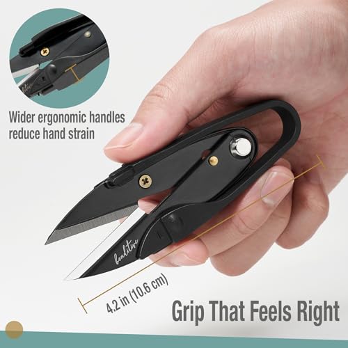 Beaditive Premium Thread Snips - Thread, Yarn, Embroidery Snipper for Sewing, Quilting, Knitting, Jewelry Making - High-Carbon Steel Blades with Protective Cap and Lanyard - color: Black