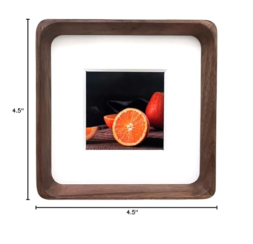 4x4 Picture Frame with 2x2 Mat - Rustic Walnut Wood Square Frame, Wall & Tabletop Display for Baby & Pet Photos (4x4,Walnut) - color: Walnut, size: 4X4