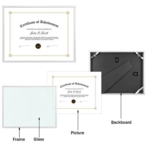 Golden State Art 8.5x11 Silver Aluminum Certificate Frame Real Glass Front - color: Silver (No Mat)