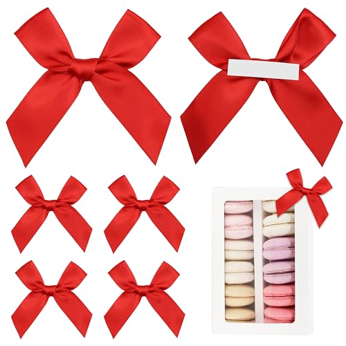 Self Adhesive Red Satin Ribbon Bows for Crafts 3" (50 Pack) - color: Red