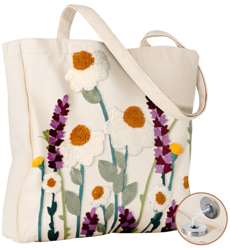Miss Adola Lightweight Embroidery Canvas Tote Bag - color: Wild Flowers