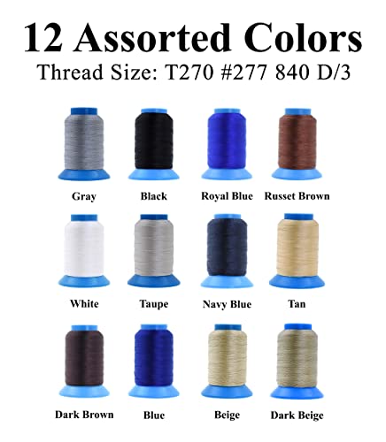 Mandala Crafts Size 277 840D T270 12 Neutral Bonded Nylon Thread, 780 YDs - color: 12 Neutral Colors, size: T270 #277 840D/3 780 Yards