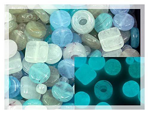 0.88oz Mix of Glass Beads for Jewelry Making, Tile Pony Round Coin, Czech Republic, Glow in the Dark Bright Blue - color: Mix 001 - Glow Blue
