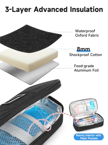 YOUSHARES Insulin Cooler Travel Case - TSA Approved Diabetic Medication Pen Cooling Bag with Temperature Display, Refrigerated Peptide Supplies Organizer Insulated Storage Kit with 2 Ice Pack - color: 11_Black