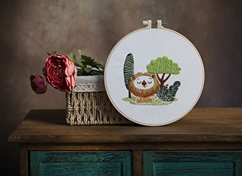 Ebherys Level 1 Embroidery Kits for Beginners and Adults, Different Animals Pattern, 1set as a Pack, inculde 1 Hoop, Instruction and Enough Threads, Easy and Basic Stitches (Lion) - color: Lion