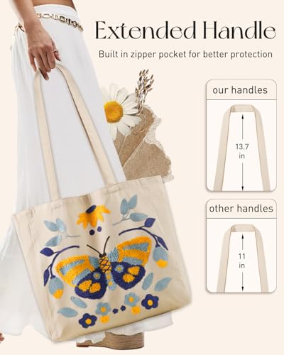 Miss Adola Lightweight Embroidery Canvas Tote Bag - color: Blue Butterfly