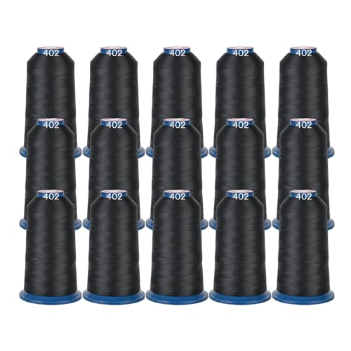 BAI Embroidery Machine Thread Set, 15 Black Spools, 5000 Yards Each, 40WT (108D/2) Polyester Embroidery Thread for Commercial Multi-Needle Machines, High-Speed Thread for Hats, Logos & Apparel - color: 15 Balck