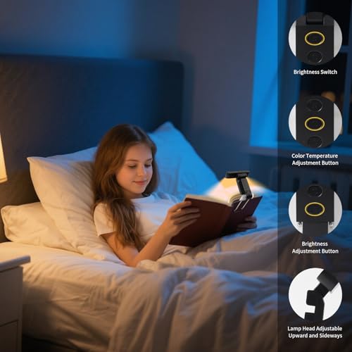 Book Light, USB Rechargeable Clip-On Reading Light with Timer - color: Black, size: Rectangle