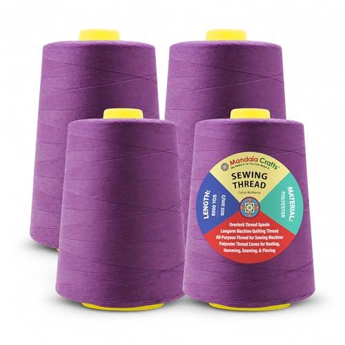 Mandala Crafts 20S/2 Mulberry Polyester 4 Pack of Serger Threads Cones - color: Mulberry, size: Pack of 4 20S/2 24000 YDs