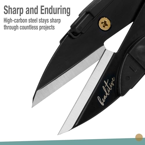 Beaditive Premium Thread Snips - Thread, Yarn, Embroidery Snipper for Sewing, Quilting, Knitting, Jewelry Making - High-Carbon Steel Blades with Protective Cap and Lanyard - color: Black