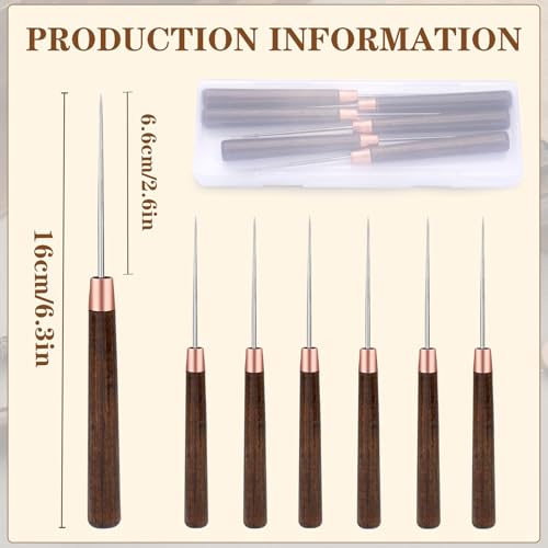 ZXIIXZ 6 Pcs Scratch Awls with Wooden Handle Leather Stitching Sewing Awl - color: 6 Pcs Wooden Brown