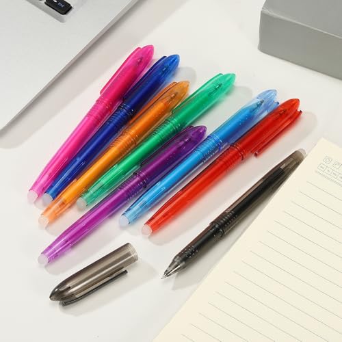 PATIKIL 12Pcs Erasable Gel Pens, 0.5mm Fine Point Heat Erasable Marking Pen with Cap Smooth Writing Fabric Markers for Sewing Drawing Writing Planner, Orange Ink - color: Orange