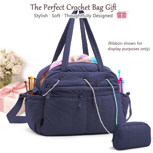 MYBAGZING Large Crochet Bag Organizer w/Crochet Hook Case & Yarn Grommets - color: Navy