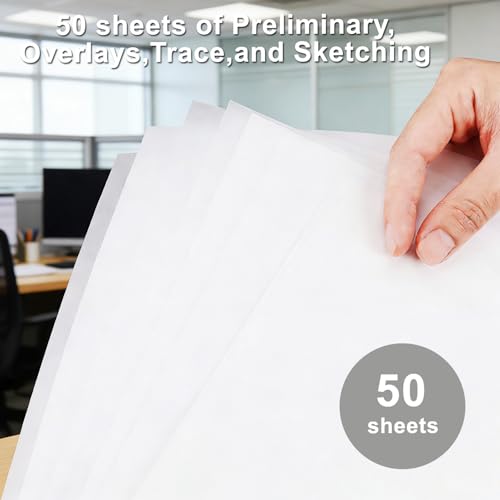 WRJIANGFA Tracing Paper Pad, 50 Sheets, A4 Size 8.27x11.69 Inches, High Transparency, Anti-Wrinkle, 53gsm, for Artists, Architects, Students