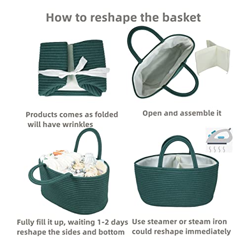XUANGUO Large Cotton Rope Baby Diaper Caddy Organizer Basket Dark Green - color: Dark green, size: Large
