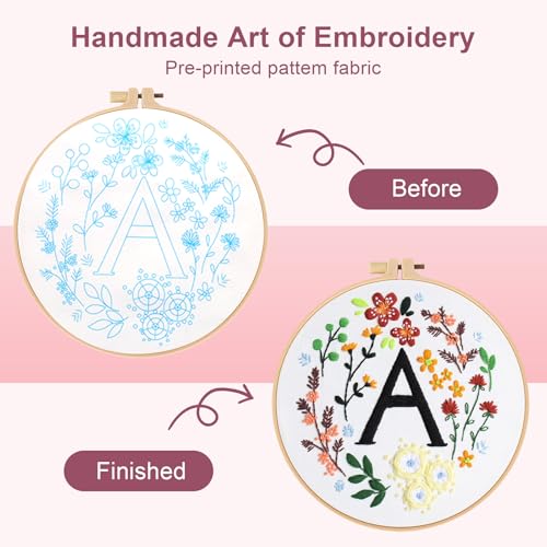 Haootadiy Beginner Embroidery Kit for Adults, Easy Cross Stitch Kit for Beginners and Adults, Full Embroidery Hoop Kit with Needles and Thread Included (Pattern 1) - color: Pattern 1