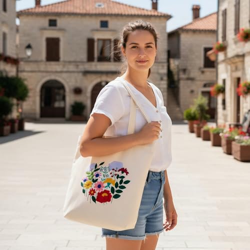 Huacan Embroidery Canvas Bag Kits for Adults Beginner Stamped Flowers Pattern DIY Cross Stitch Printed Flower Stitching Sewing Kit - color: Flower 7