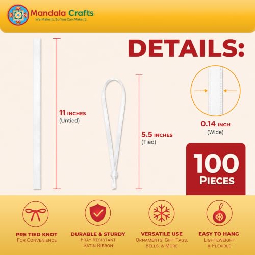 Mandala Crafts White Christmas Ribbon Ornament Hangers Loops, 100 PCs - color: White