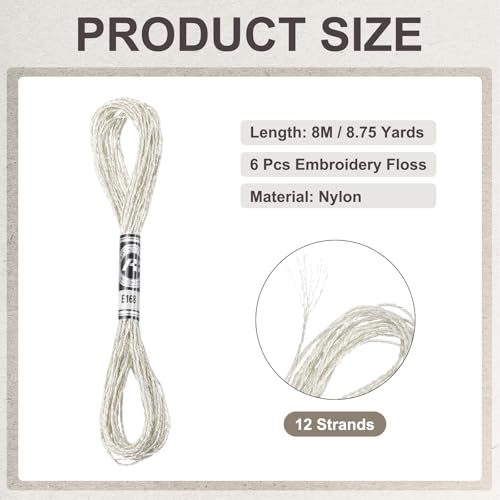 PATIKIL 6 Skeins Embroidery Floss, Metallic Embroidery Thread Nylon Threads Bracelets String for Cross-Stitch Hand Embroidery, Silver Tone - color: Silver Tone