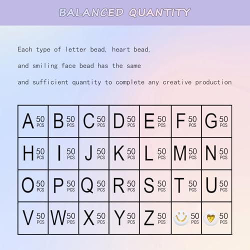 Looconi 1400pcs Letter Beads Gold Alphabet A-Z and Smiley Heart Beads White Acrylic for Jewelry Making Bracelet - color: Goldsmiley, size: 7x4mm