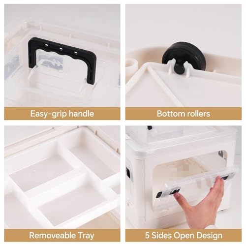 2-Tier Medicine Organizer - 22qt Plastic Foldable Storage Box with Handle - color: Foldable-22qt