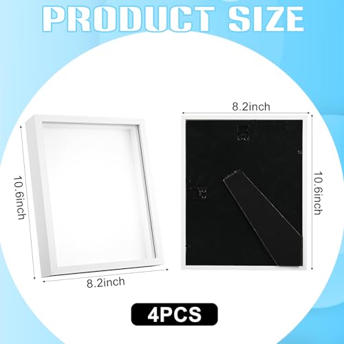4 Pack 8*10 Shadow Box Frame, Shadow Boxes Display Cases 3D Wood Deep Shadow Box Plexiglass Shadow Boxes with Adhesive Tape for Photos, Dried Flowers, Valentines Day Handicrafts Picture Frame(White) - color: 4pcs-white, size: 8*10
