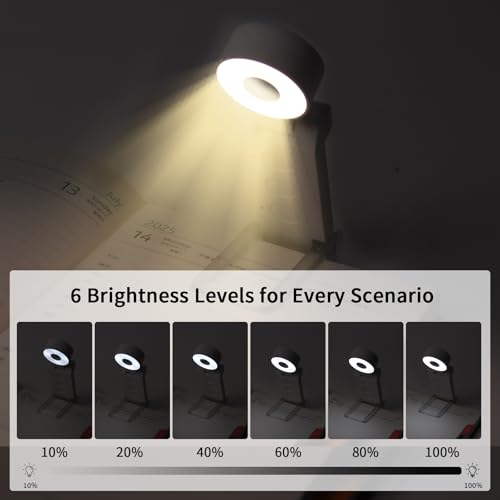 Book Light, USB Rechargeable Clip-On Reading Light with Timer - color: White, size: Round