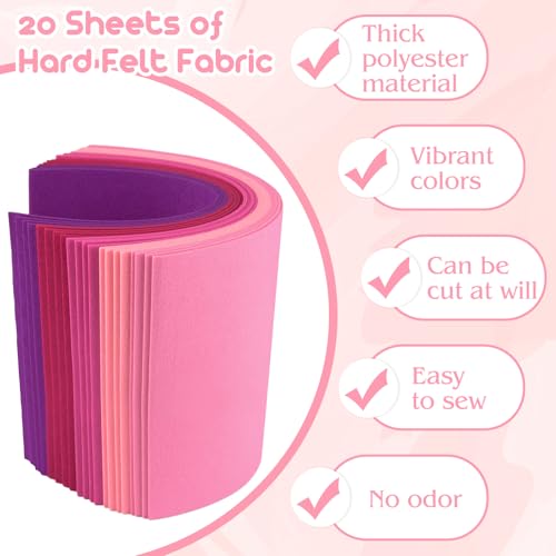 NEBURORA 20 Pcs 2mm Thick Stiff Felt Sheets for Crafts Sewing(Pink Series) - color: Pink and Purple