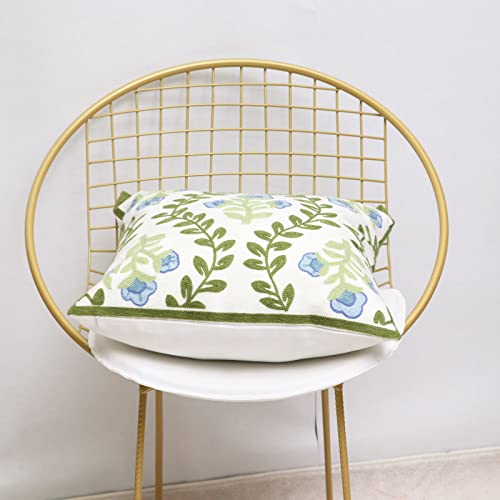 Set of 2 Embroidered Decorative Throw Pillow Covers Couch Square Pillowcases Cushion for Bedroom Sofa Farmhouse Decor 18x18 Inch (Blue Floral) - color: Blue Floral