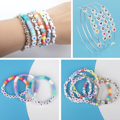 1000PCS Letter Beads, White Alphabet Beads and Colorful Heart Beads - color: W+heart