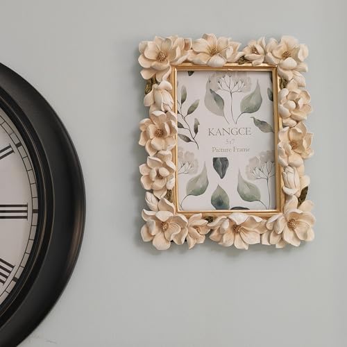 Vintage Picture Frames 5x7 Antique White and Gold Ornate Flower Picture Frames for Tabletop and Wall Mount Decorative Gallery Wall Decor Rustic Home Decor （5x7 inch） - size: 5x7