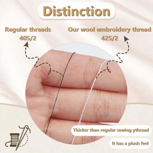 42S/2 Wool Embroidery Thread 1500m Wool & Acrylic Fibers Embroidery Floss Hand Sewing Thread Sewing Machine Kit Needlepoint Thread for Sewing DIY Craft Cross Stitch Threads (White) - color: White