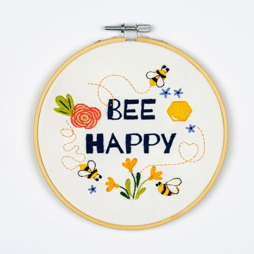 DUTCH STITCH BROTHERS Bee Happy Embroidery Starter Kit with Pattern and Instructions. Stamped Embroidery Kits with Embroidery Clothes with Pattern. 6" Embroidery Hoop - color: DSB038 Stamped fabric