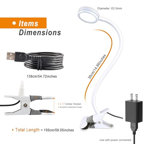 LEPOWER Clip on Light, Book Reading Lamp for Desk, Bed Headboard and Dorm - color: White