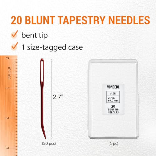VONEEDL 20 PCS Bent Tip Tapestry Needles with Large Eye - Yarn Blunt Steel Knitting Needles in Storage Box - Perfect for Crochet, Weaving, Darning, DIY, and Crafting - size: 20 pcs