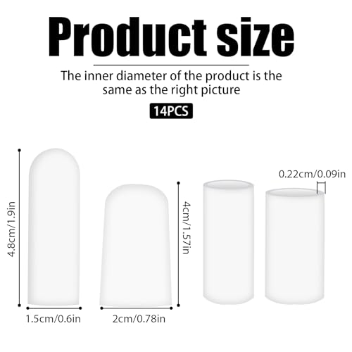 14 Pcs Silicone Finger Protectors, Waterproof Gel Thumb Small Finger Cot Protectors Stall Fingers Covers Shields Provide Relief for Fingers Cracking, Writing, Wounds (2 Size, White)